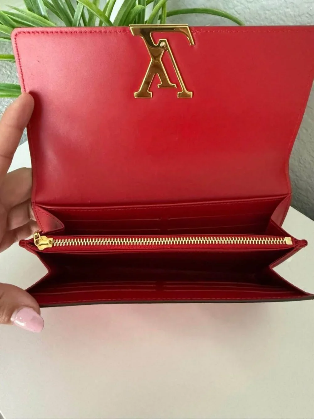 Louis Vuitton Portefeuille Louise Wallet M64550 Red Patent Leather Gold LV